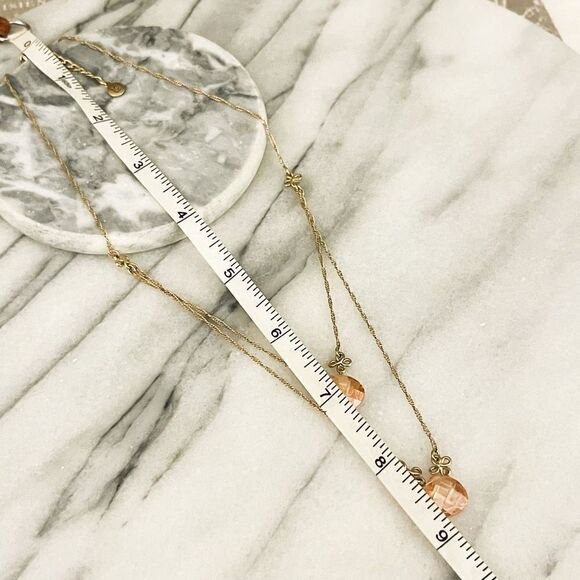 Liz Claiborne Crystal Multilayer Necklace Peach Pink Gold Toned Metal - Picture 6 of 6